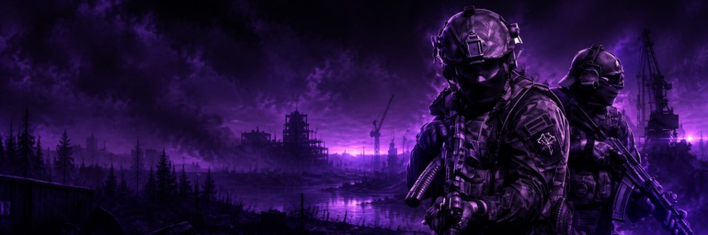 EFT Hacks — two tactical operators under a neon purple sky for Escape from Tarkov cheats